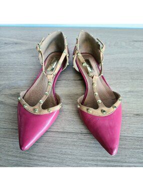 ⭐Halogen Pink Tan Studded Caged Pointed Toe Flats Womens Sz 7.5 M Gold Studs